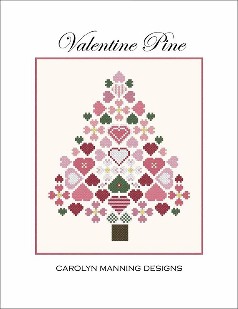 A stitched preview of the counted cross stitch pattern Valentine Pine by Carolyn Manning Designs