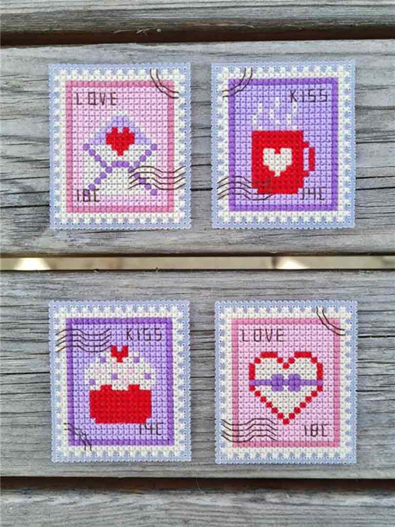 A stitched preview of the counted cross stitch pattern Valentines Day Postage by Kate Spiridonova