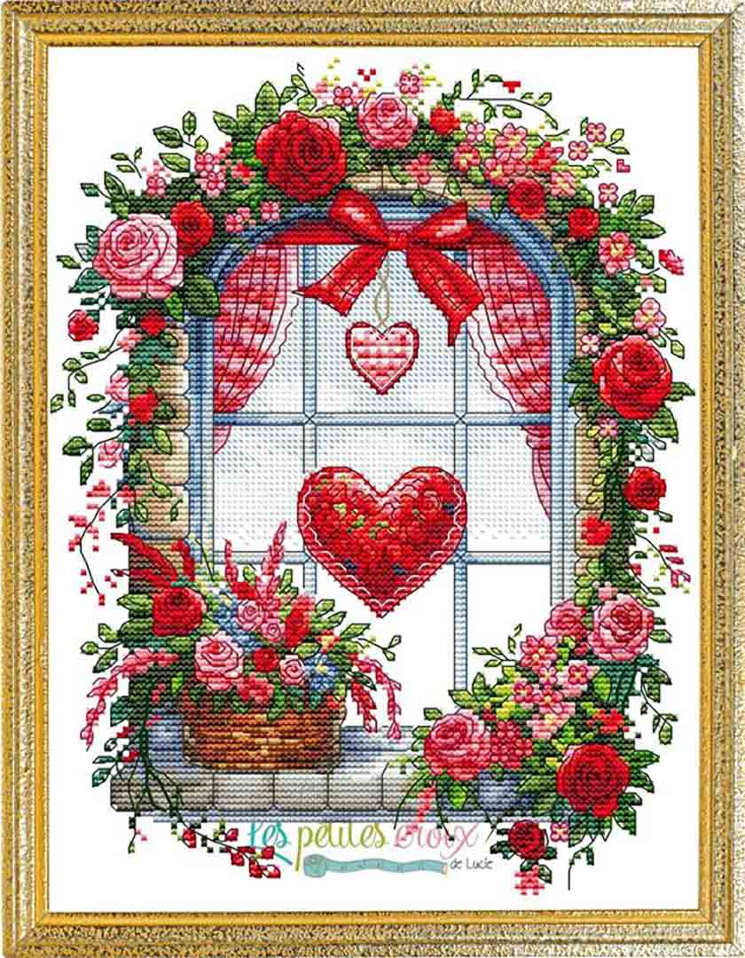 A stitched preview of the counted cross stitch pattern Valentine's Window by Les Petites Croix De Lucie