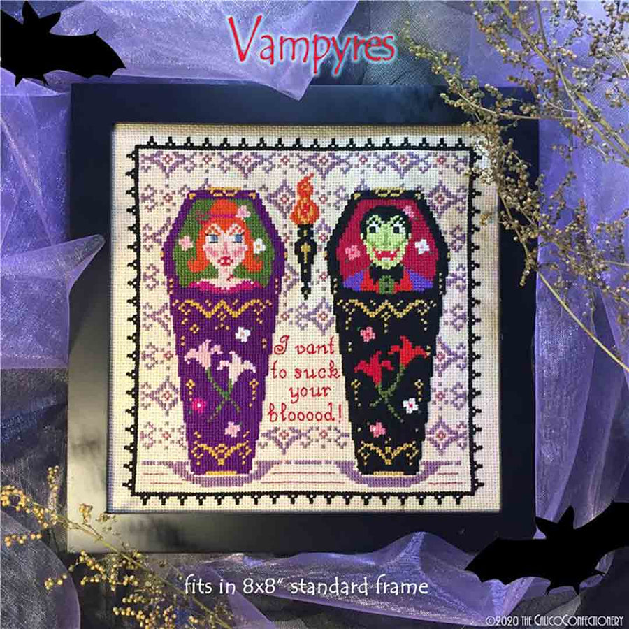 A stitched preview of the counted cross stitch pattern Vampyres by The Calico Confectionery