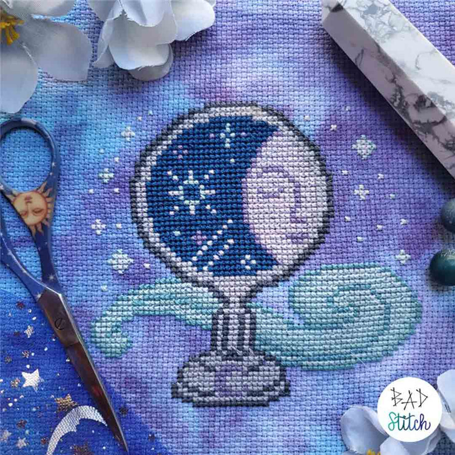 A stitched preview of the counted cross stitch pattern Vanity Of The Moon by BAD Stitch