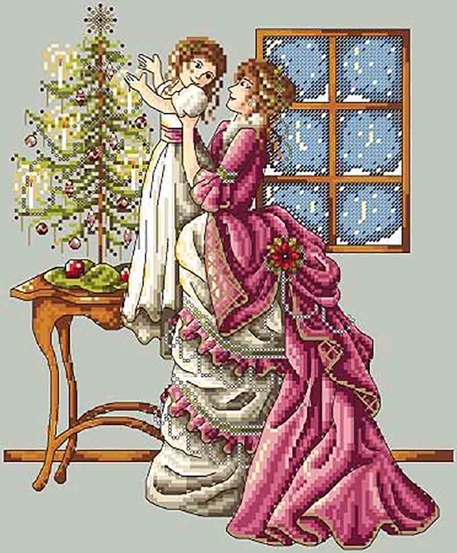 A stitched preview of the counted cross stitch pattern Victorian Christmas by Shannon Christine Designs