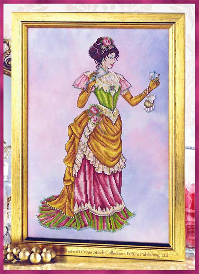 A stitched preview of the counted cross stitch pattern Victorian Lady - The Dance Card by Joan A Elliott
