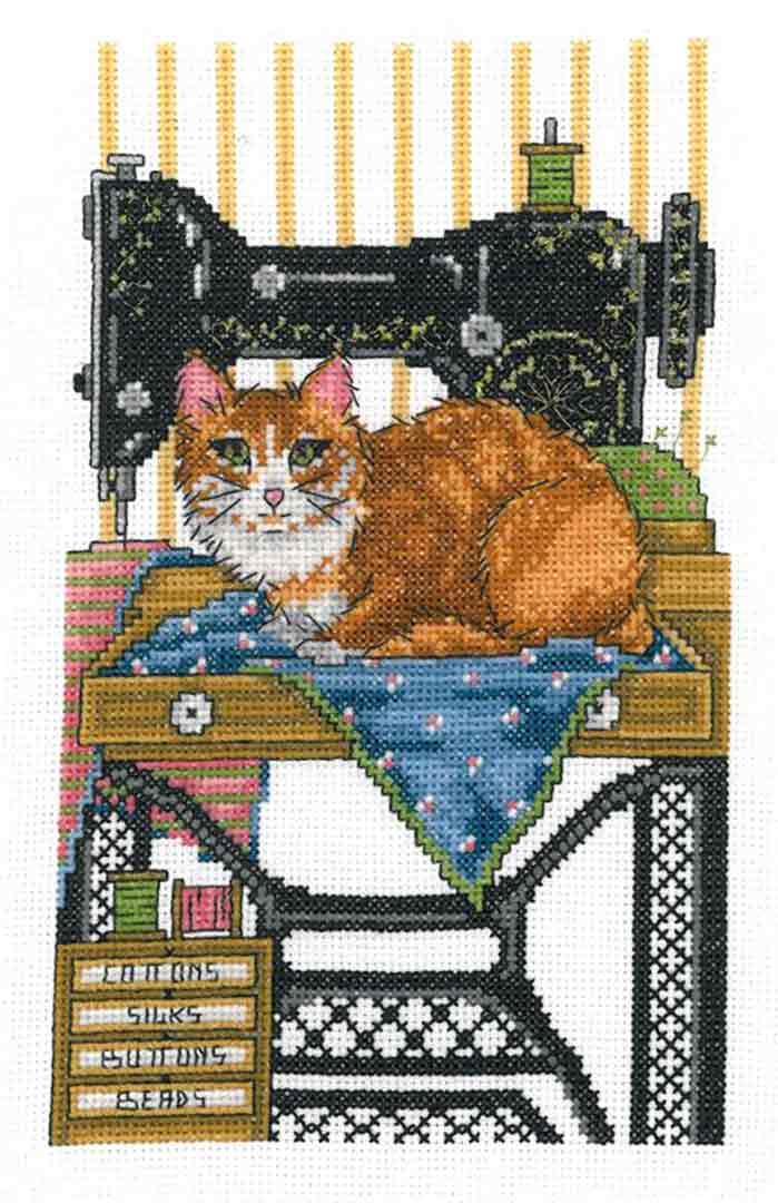 A stitched preview of the counted cross stitch pattern Vintage Sewing Cat by Joan A Elliott
