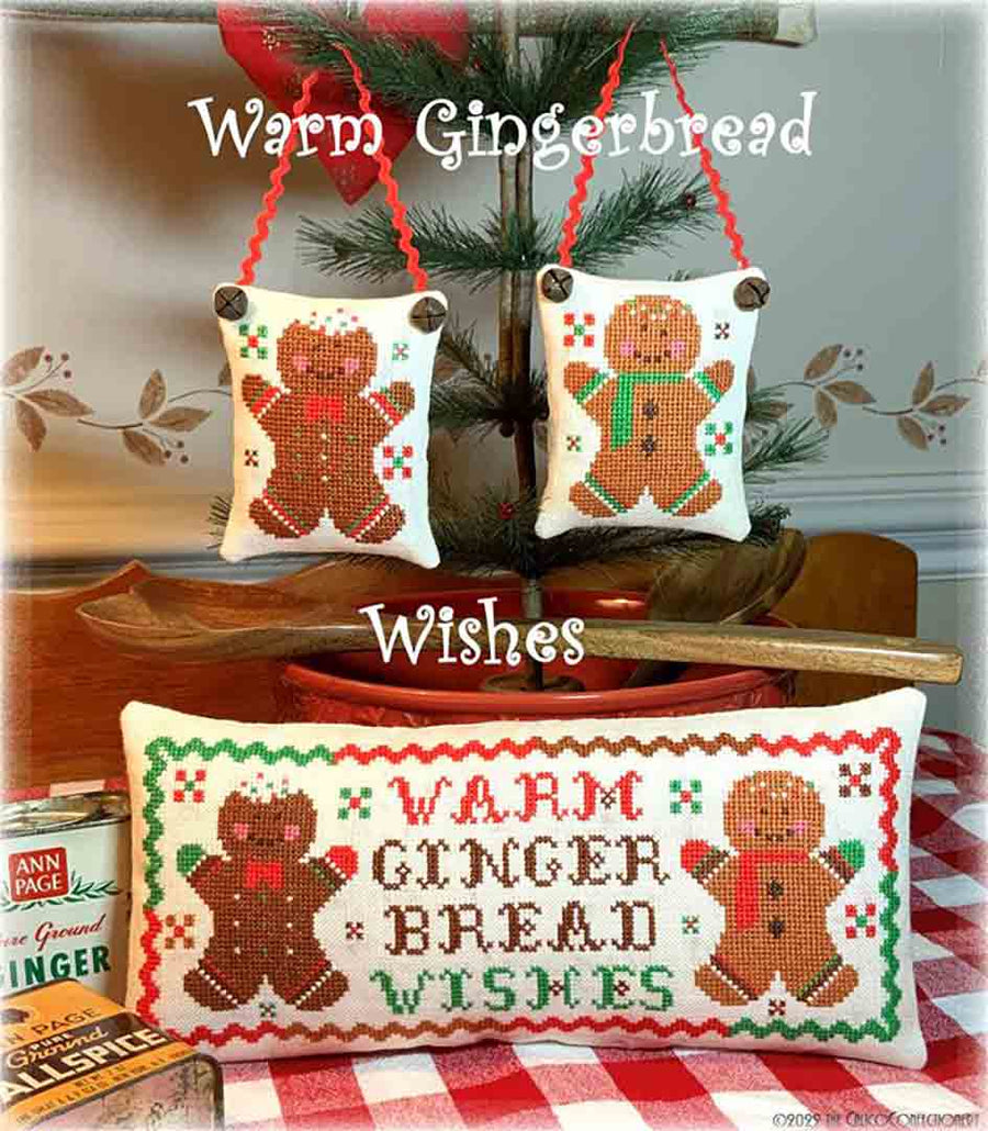 A stitched preview of the counted cross stitch pattern Warm Gingerbread Wishes by The Calico Confectionery