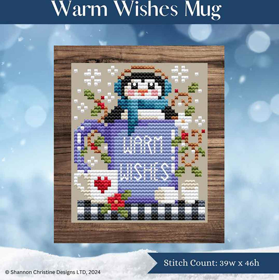 A stitched preview of the counted cross stitch pattern Warm Wishes Mug by Shannon Christine Designs