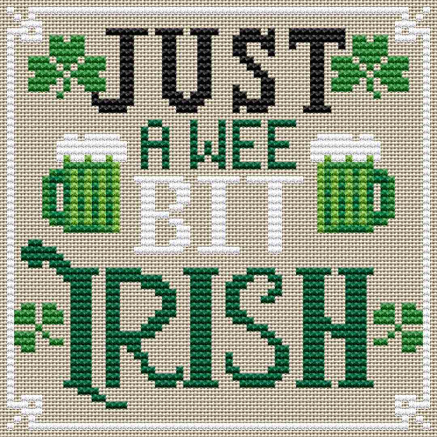 A stitched preview of the counted cross stitch pattern Wee Bit Irish by Erin Elizabeth Designs