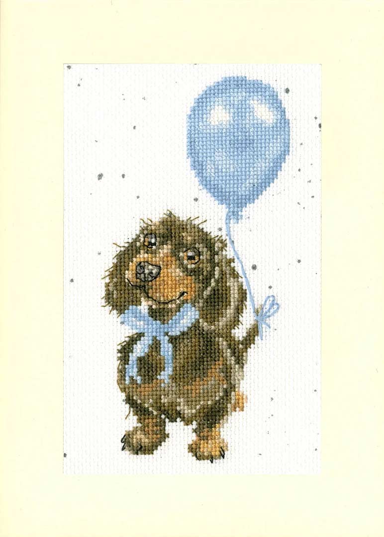 Stitched preview of Greeting Card - Welcome Little Sausage Counted Cross Stitch Kit