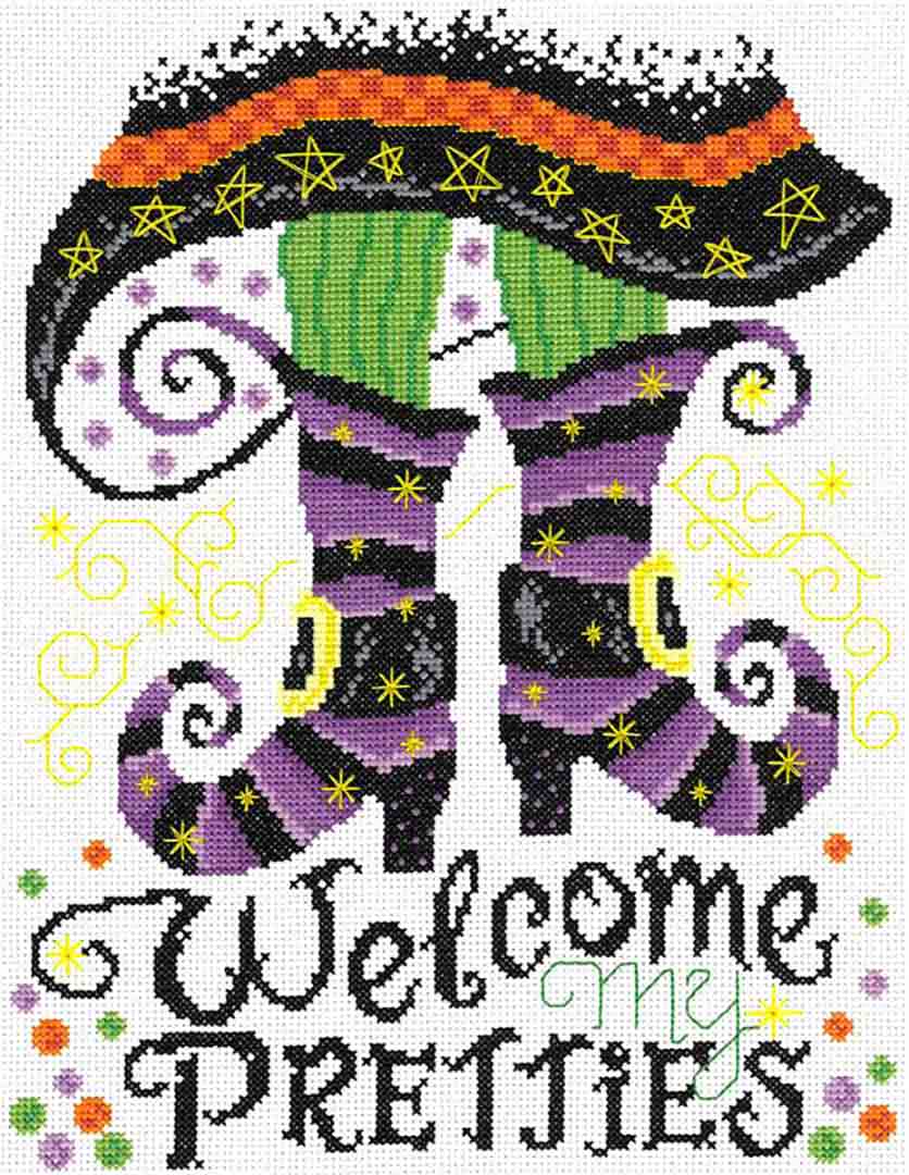 A stitched preview of the counted cross stitch pattern Welcome My Pretties by Ursula Michael