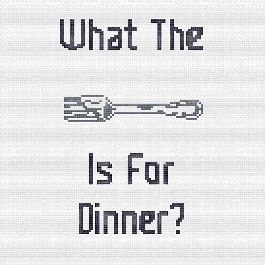 Image of stitched preview of "What the Fork?" free counted cross stitch pattern by Stitch Wit