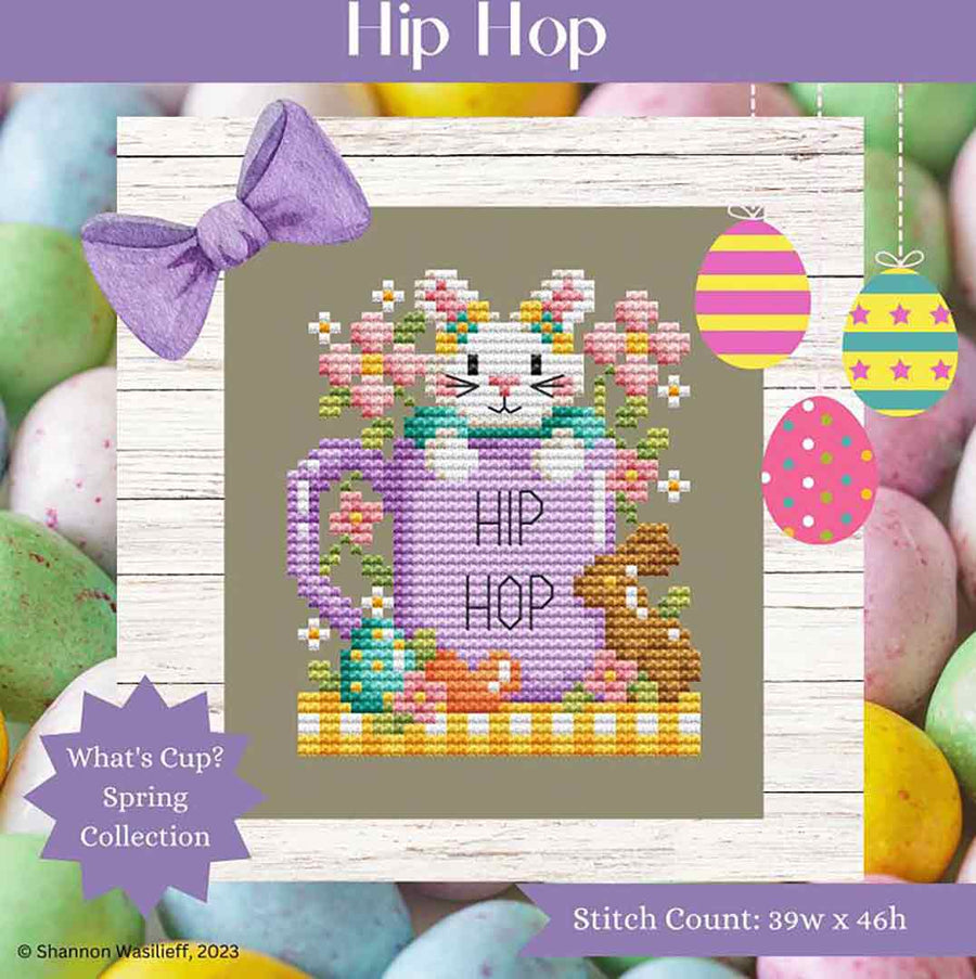 A stitched preview of the counted cross stitch pattern What's Cup? Collection, Hip Hop by Shannon Christine Designs