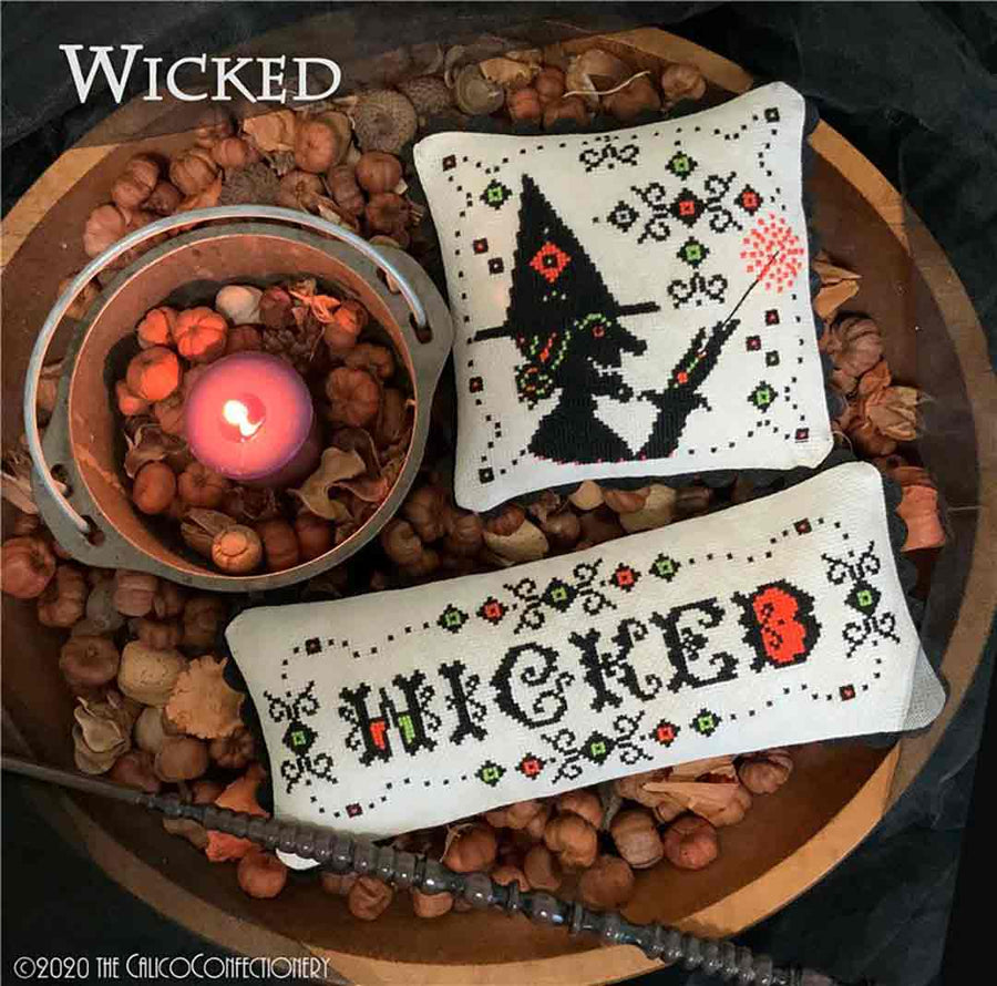 A stitched preview of the counted cross stitch pattern Wicked by The Calico Confectionery