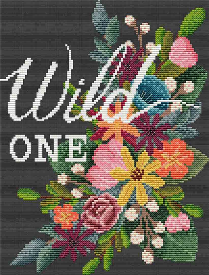 A stitched preview of the counted cross stitch pattern Wild One by Erin Elizabeth Designs