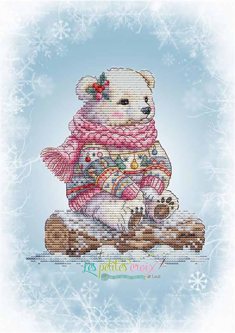 A stitched preview of the counted cross stitch pattern Winter Bear by Les Petites Croix De Lucie