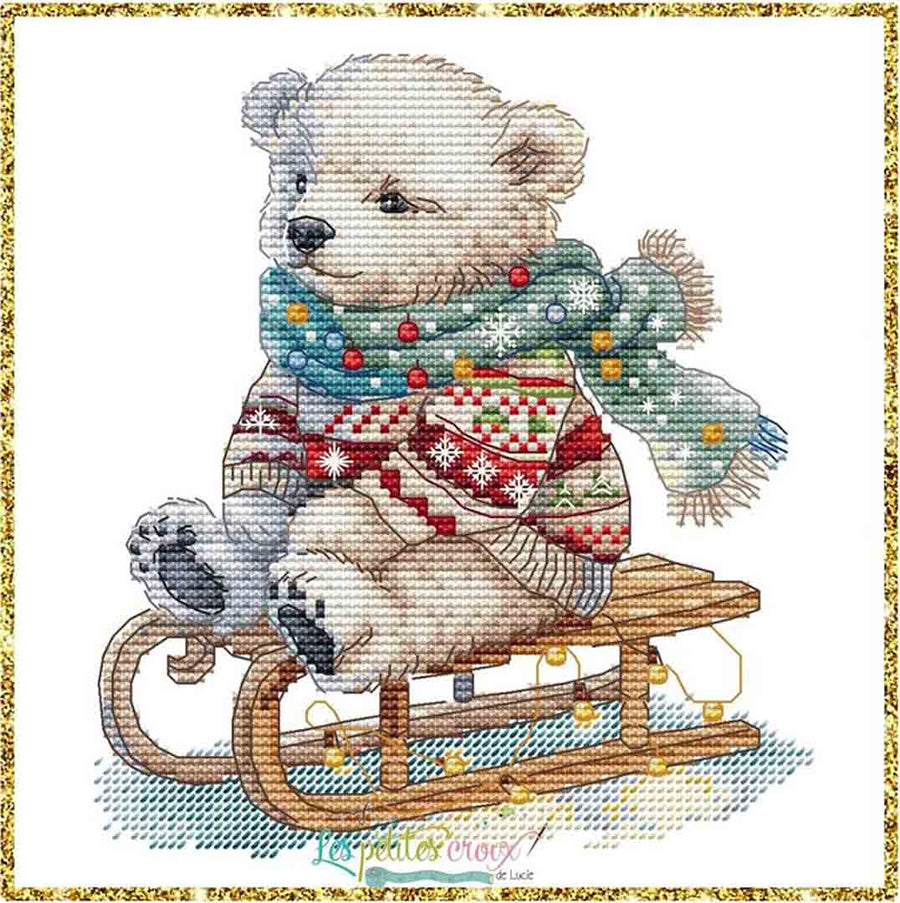 A stitched preview of the counted cross stitch pattern Winter Bear 2 by Les Petites Croix De Lucie