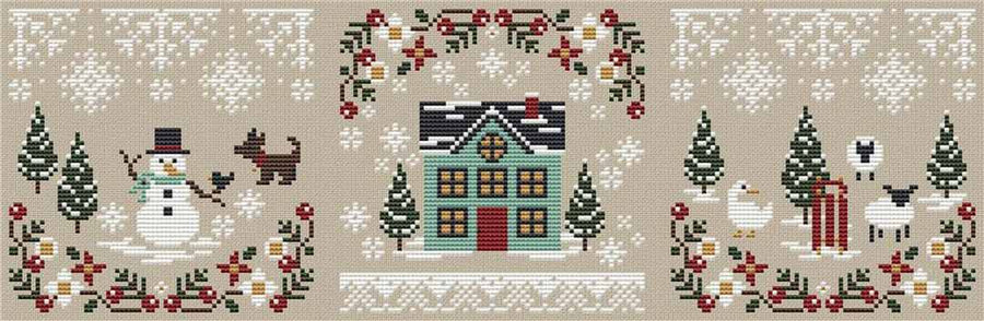 A stitched preview of the counted cross stitch pattern Winter Berry Trio by Erin Elizabeth Designs