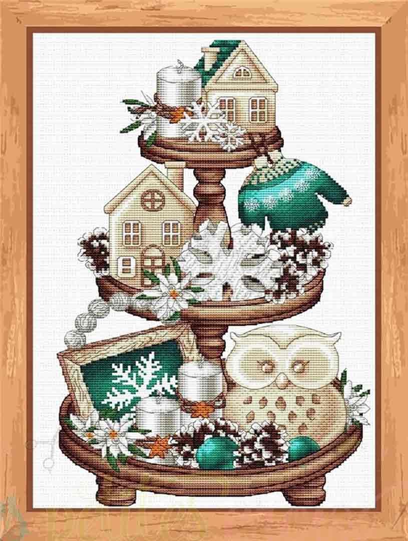 A stitched preview of the counted cross stitch pattern Winter Platter by Les Petites Croix De Lucie