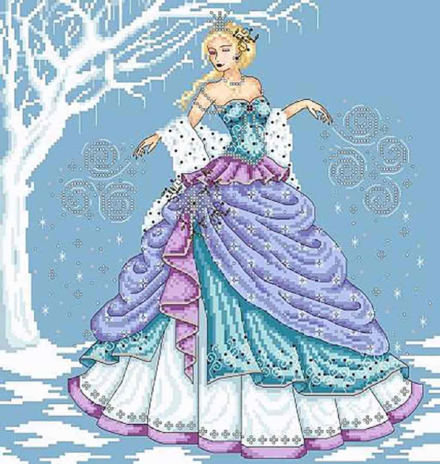 A stitched preview of the counted cross stitch pattern Winter Queen by Shannon Christine Designs