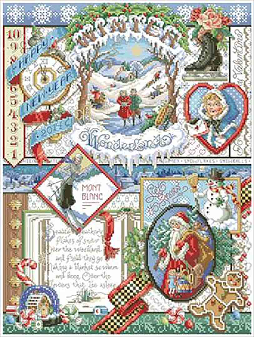 A stitched preview of the counted cross stitch pattern Winter Sampler by Kooler Design Studio