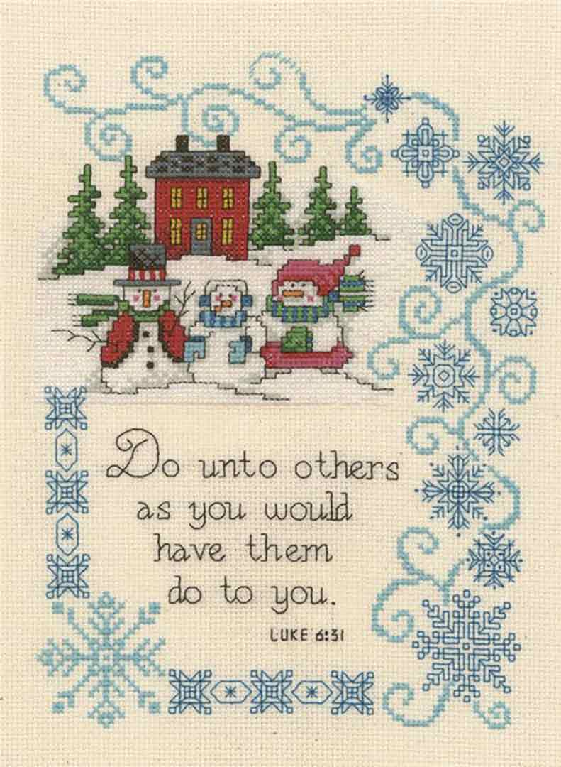 A stitched preview of the counted cross stitch pattern Winter Sentiments by Diane Arthurs