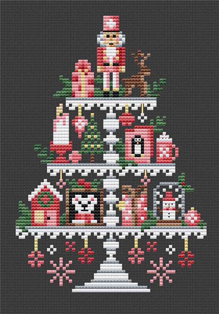 A stitched preview of the counted cross stitch pattern Winter Tier by Erin Elizabeth Designs