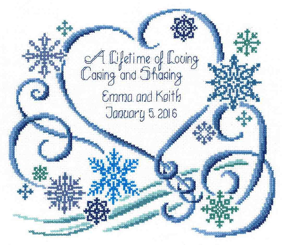 A stitched preview of the counted cross stitch pattern Winter Wedding by Ursula Michael