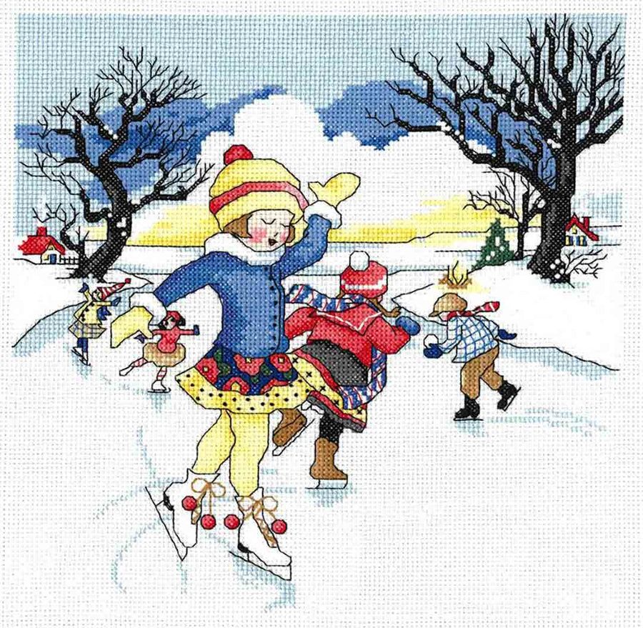 A stitched preview of the counted cross stitch pattern Winter Wonderland by Mary Engelbreit