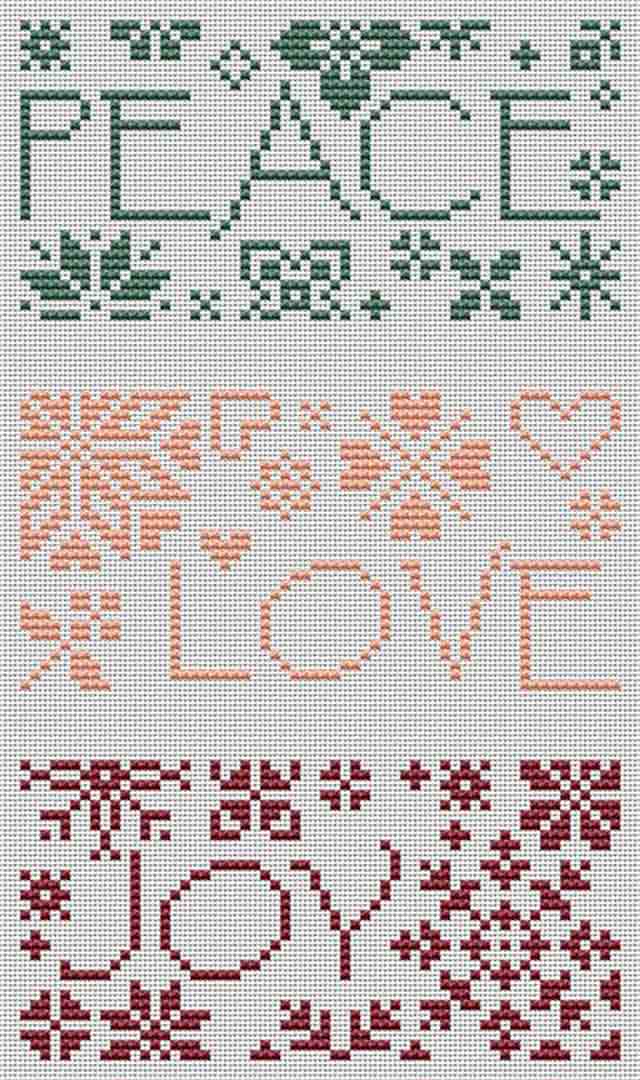 A stitched preview of the counted cross stitch pattern Words Of Holly Hill by Erin Elizabeth Designs