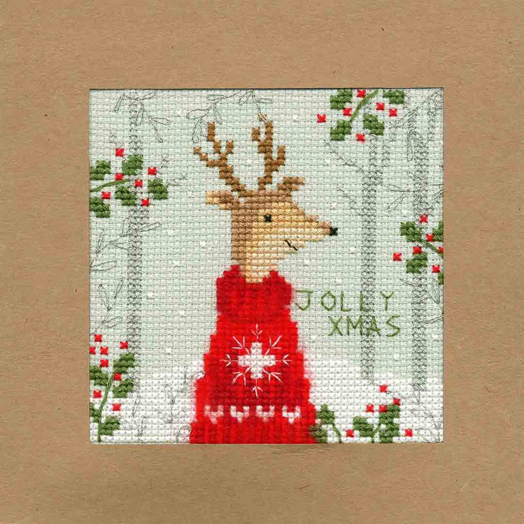 Stitched preview of Christmas Card - Xmas Deer Counted Cross Stitch Kit