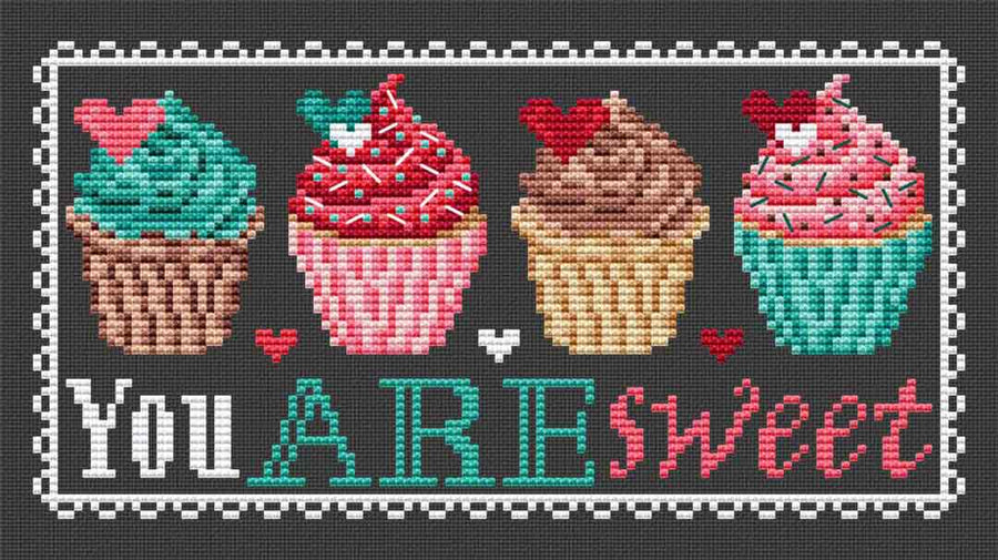 A stitched preview of the counted cross stitch pattern You Are Sweet by Erin Elizabeth Designs