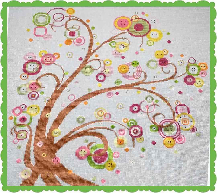A stitched preview of the counted cross stitch pattern Albero Dei Bottoni by Alessandra Adelaide