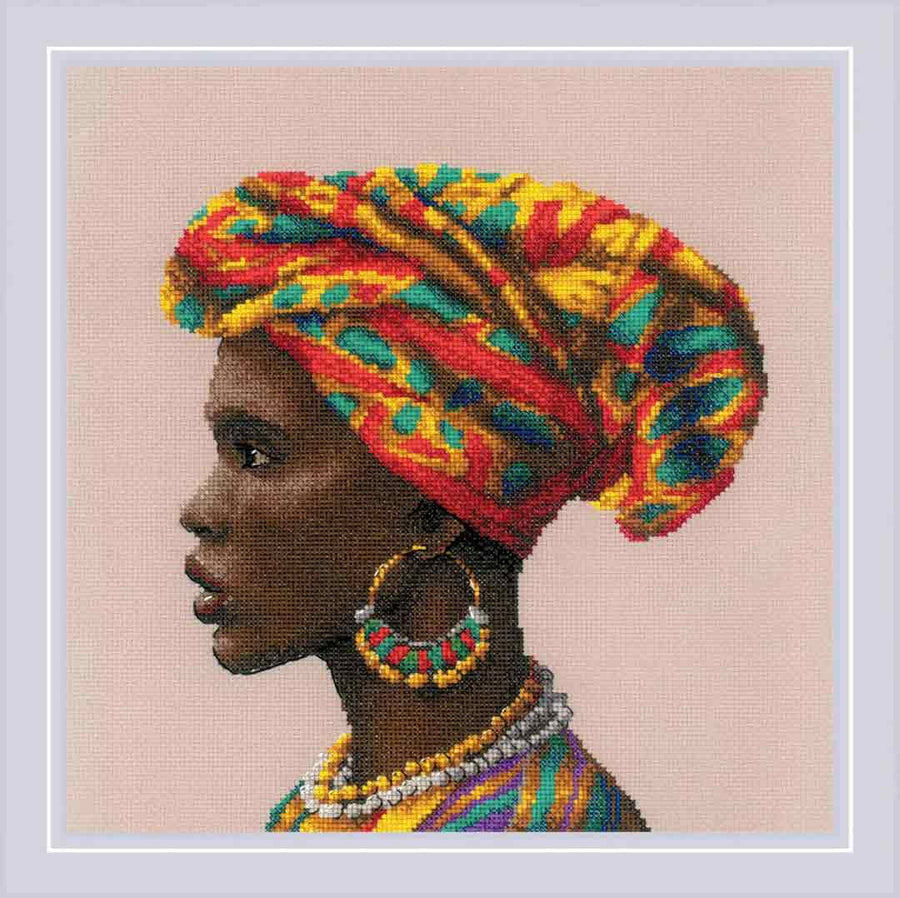 A stitched preview of Amazing Women Africa Counted Cross Stitch Kit