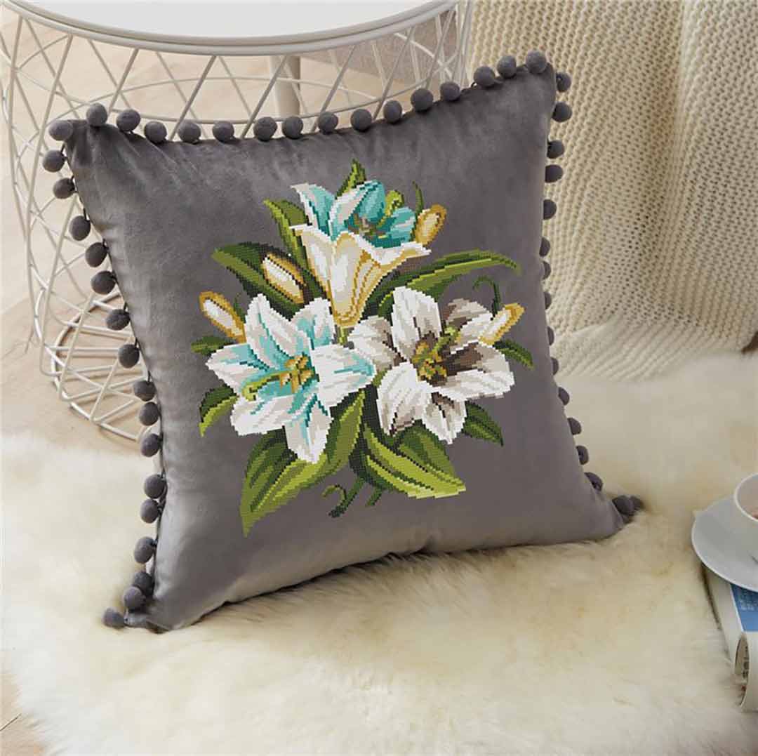 A stitched preview of the counted cross stitch pattern Antique Lily by Antique Needlework Design