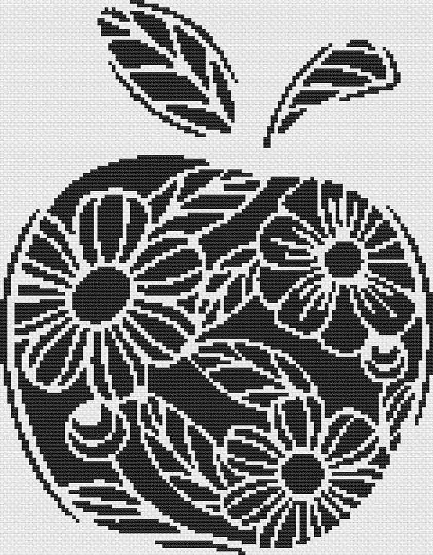 A stitched preview of the counted cross stitch pattern and kit "Apples'n'Flowers" by Stitch Wit