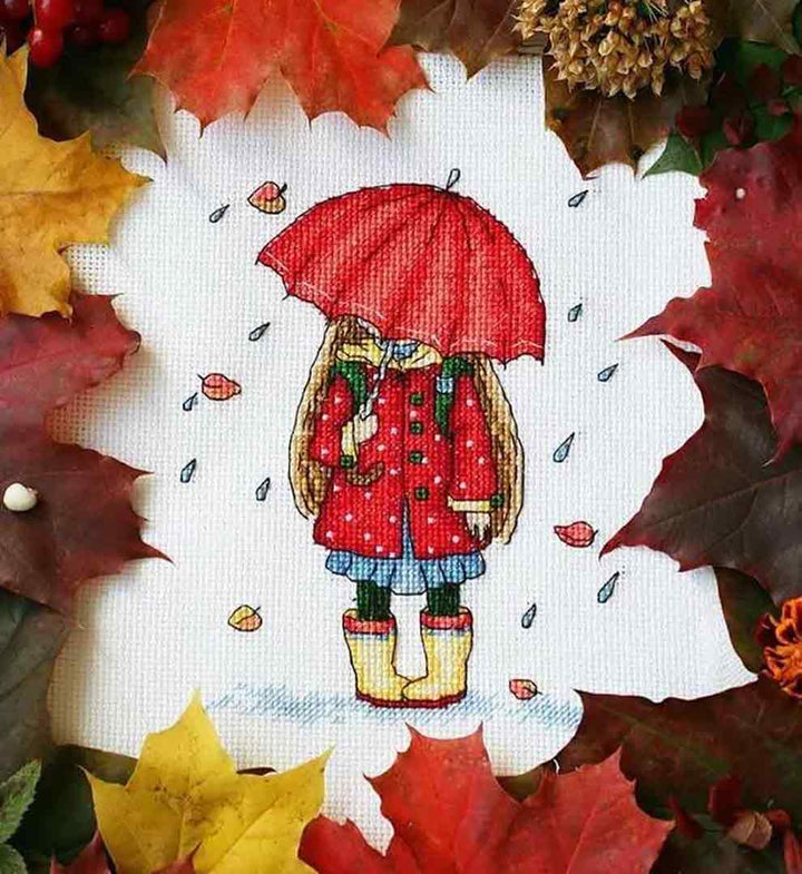 Stitched preview of Autumn Walk Counted Cross Stitch Kit