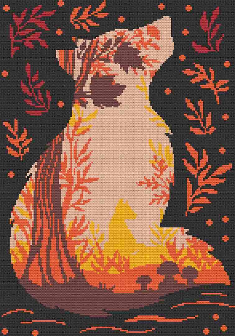 Image of stitched preview of "Autumn Fox" a counted cross stitch pattern and kit by Stitch Wit