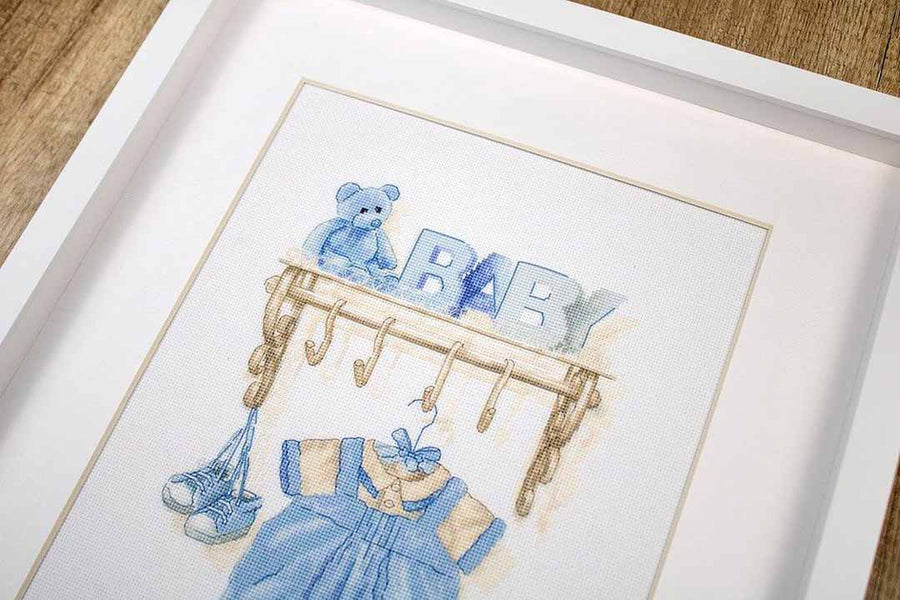 Stitched preview of Baby Boy Birth Counted Cross Stitch Kit