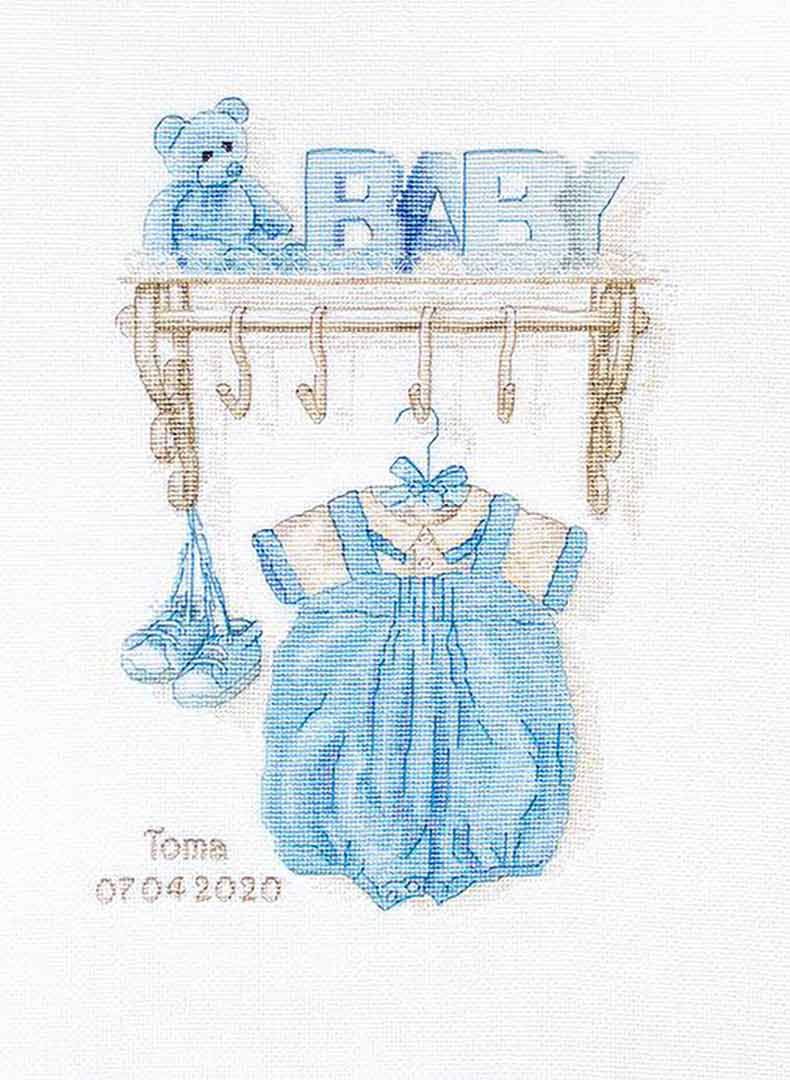 Stitched preview of Baby Boy Birth Counted Cross Stitch Kit