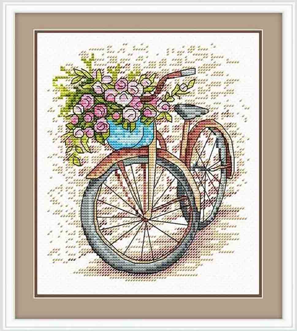 Stitched preview of Bicycle Counted Cross Stitch Pattern and Kit