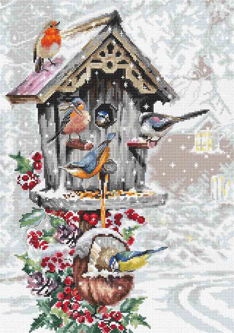 Stitched preview of Birdhouse Counted Cross Stitch Kit