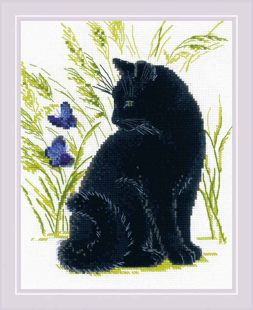 A stitched preview of Black Cat Counted Cross Stitch Kit