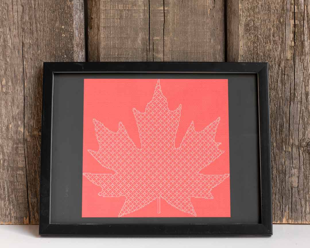 A stitched preview of Blackwork Maple Leaf: Counted Cross Stitch Pattern and Kit by Stitch Wit