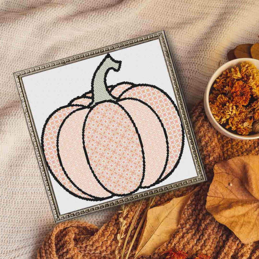 A stitched preview of the counted cross stitch pattern Blackwork Pumpkin by Stitch Wit