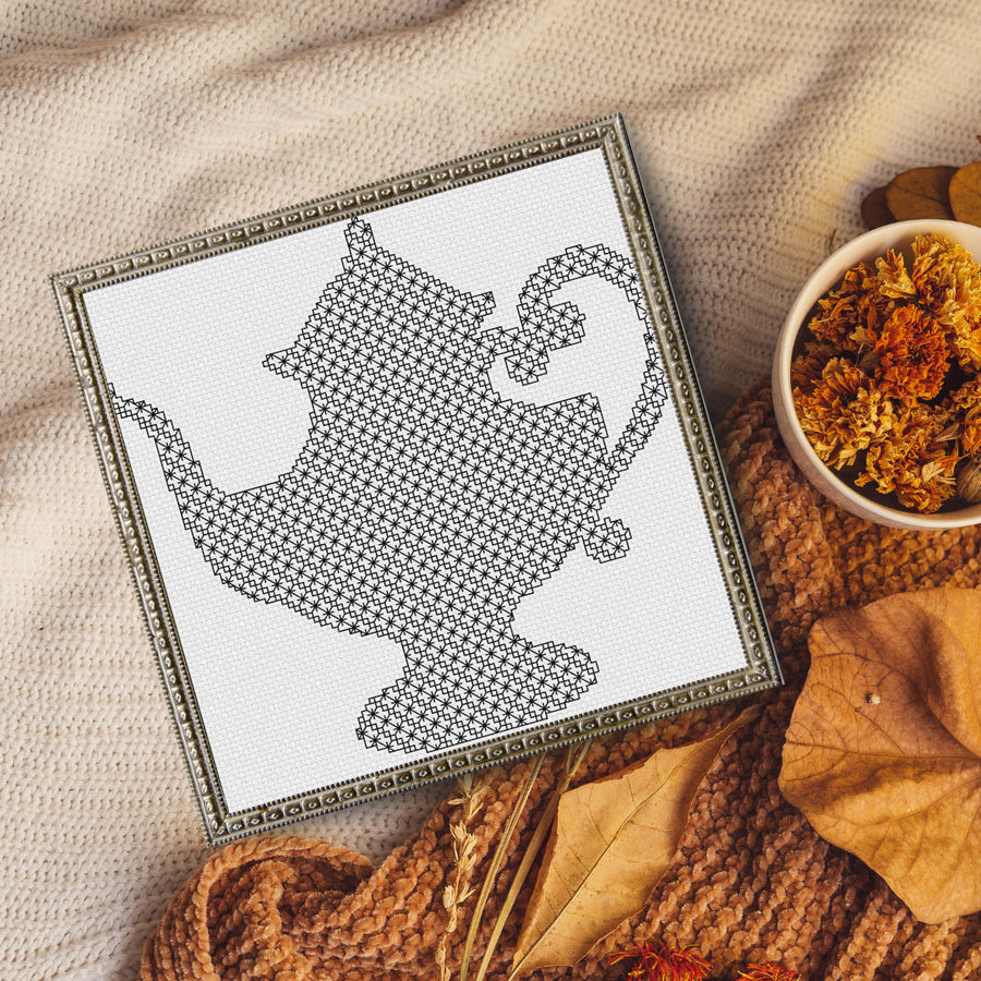 A stitched preview of the counted cross stitch pattern Blackwork Teapot by Stitch Wit