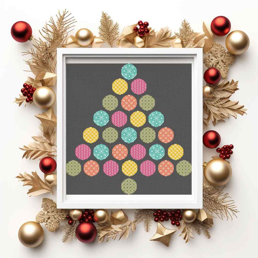 A stitched preview of the counted cross stitch pattern Bright Christmas Tree by Stitch Wit