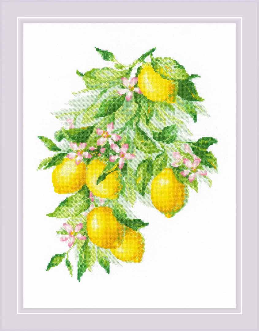 A stitched preview of Bright Lemons Counted Cross Stitch Kit