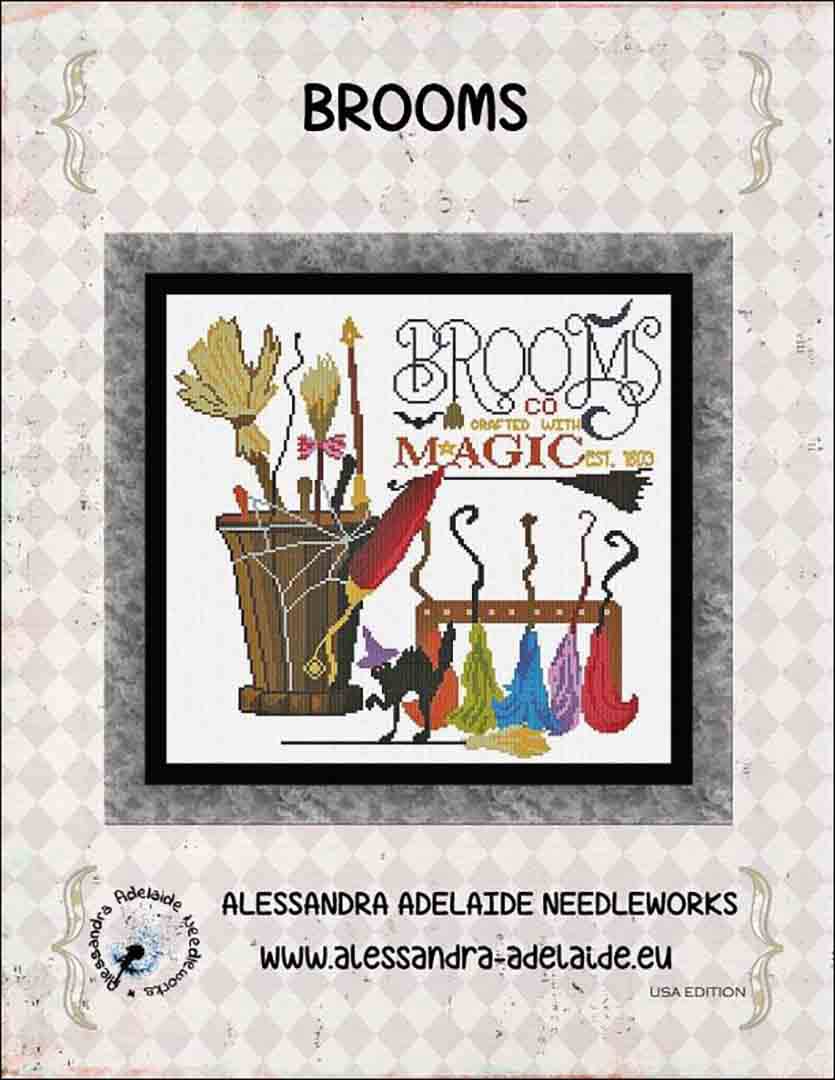 An image of the cover of the counted cross stitch pattern Brooms by Alessandra Adelaide