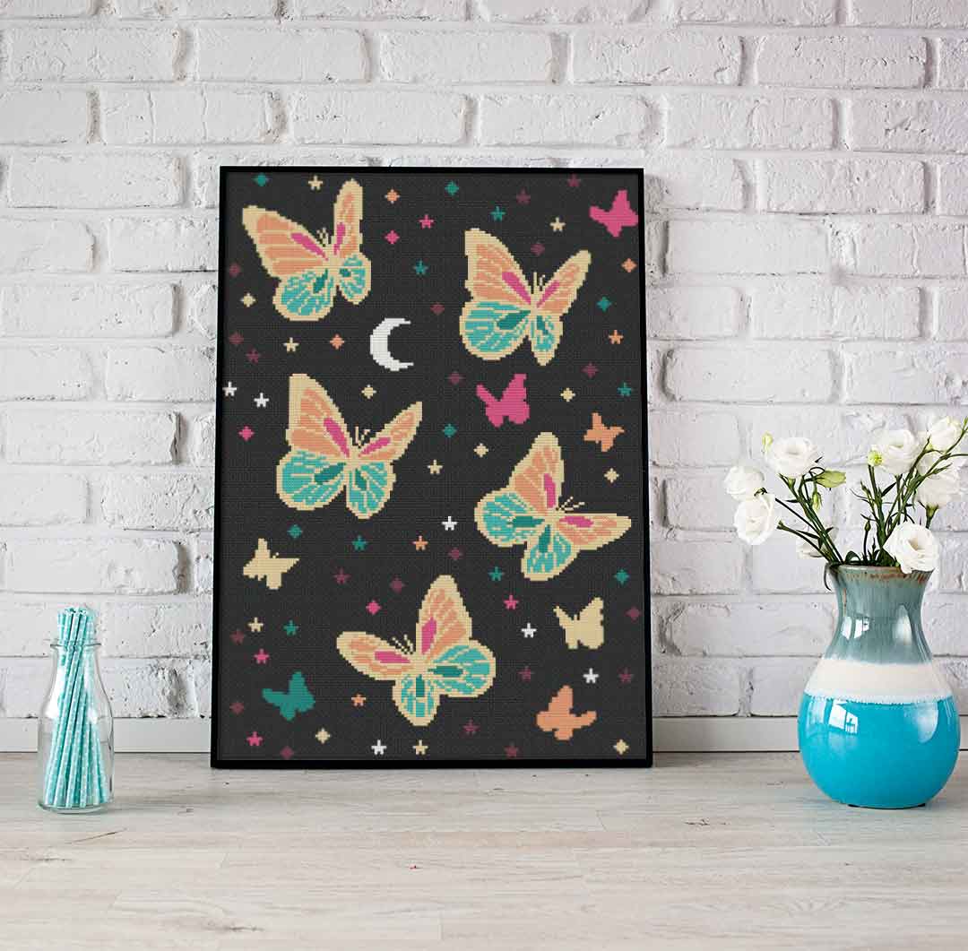 Butterflies At Night: Counted Cross Stitch Pattern and Kit