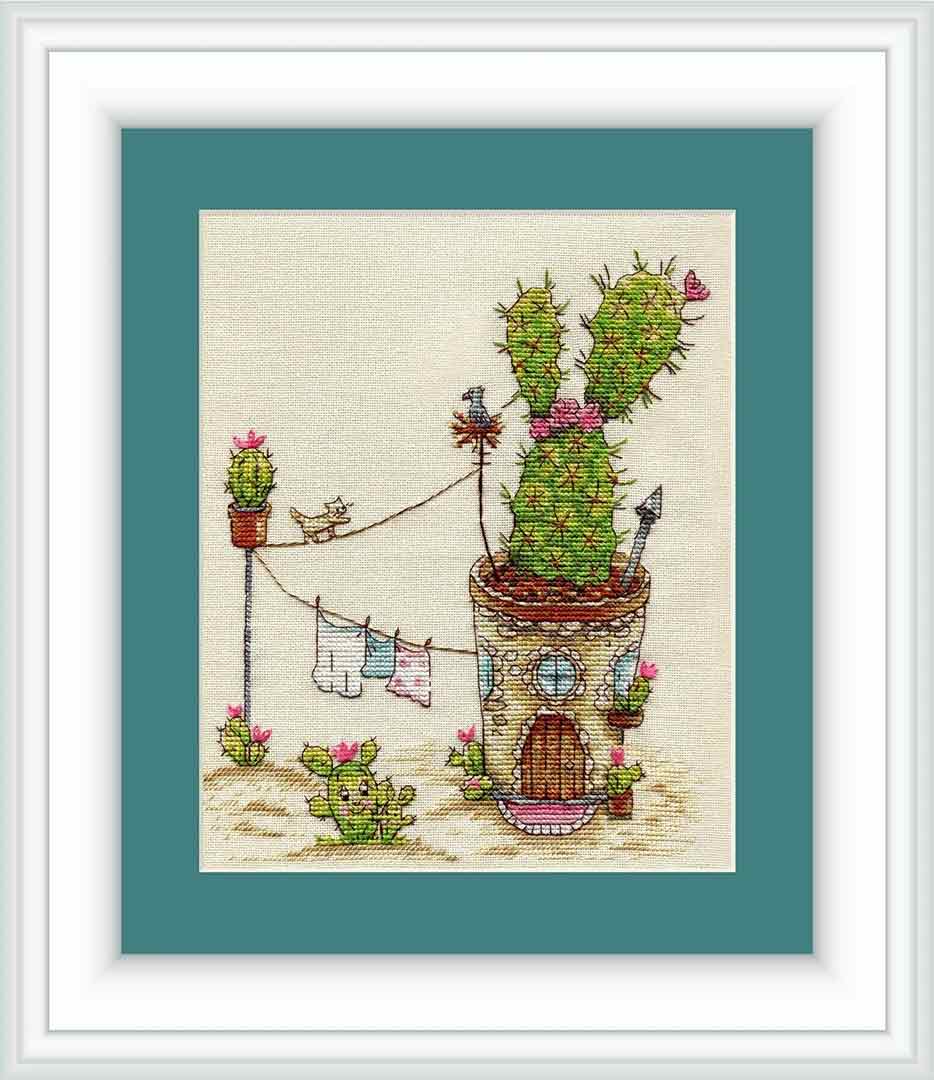 Stitched preview of Cactuses Counted Cross Stitch Kit