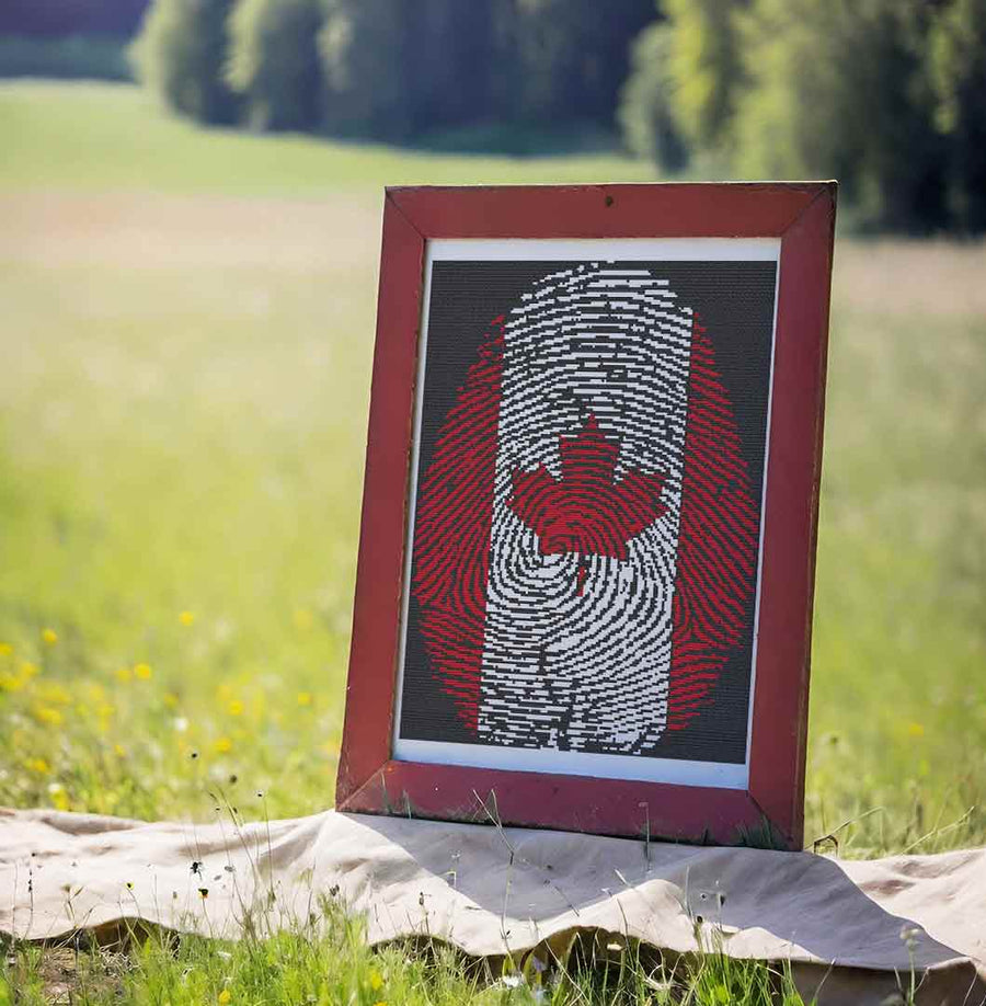 A stitched preview of Canadian Fingerprint: Counted Cross Stitch Pattern and Kit by Stitch Wit